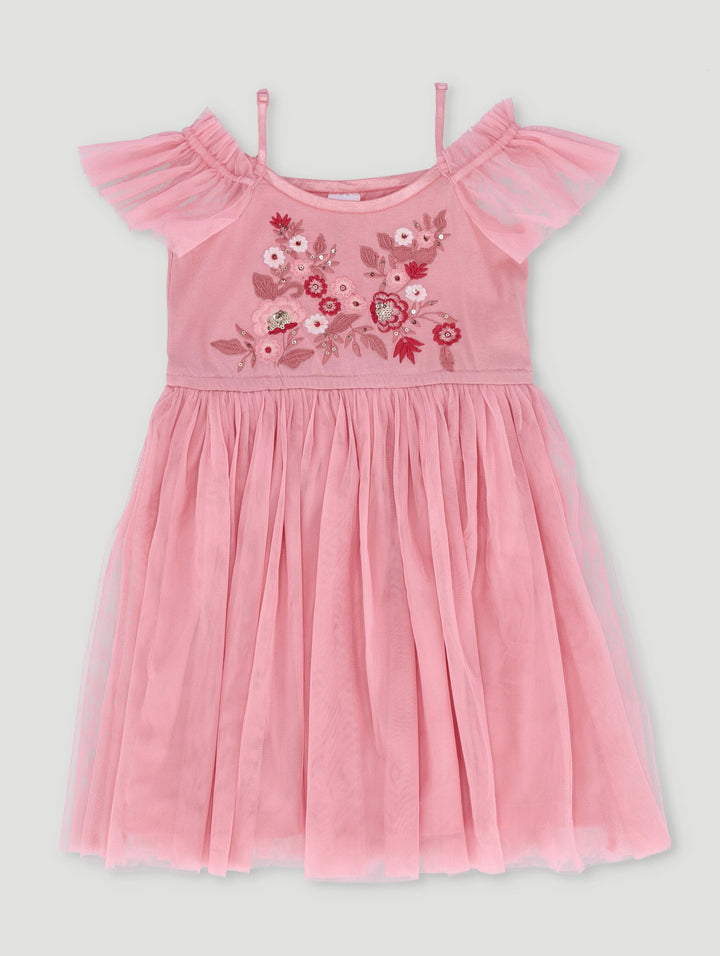 Pre-Girls Mesh Sleeve Party Dress - Light Pink