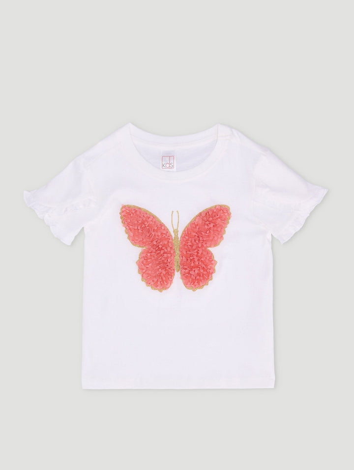 Pre-Girls Butterfly Tee With Bag - White