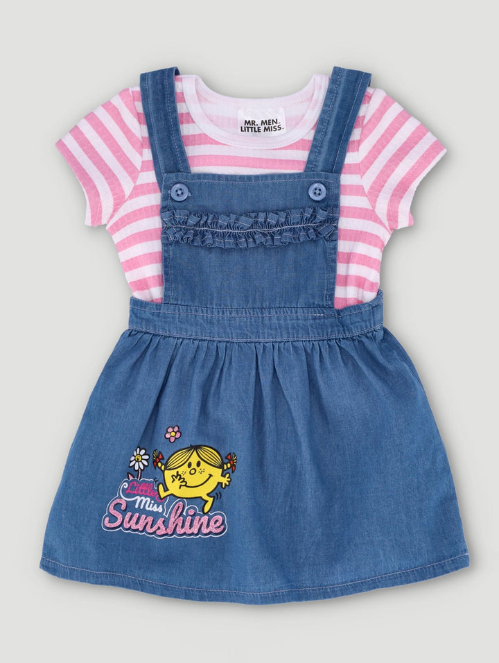 Baby Girls Little Miss Dungaree Dress - Denim