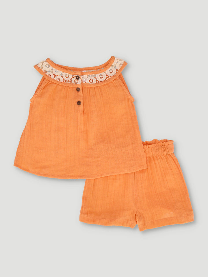 Baby Girls Lace Gauze Set - Orange