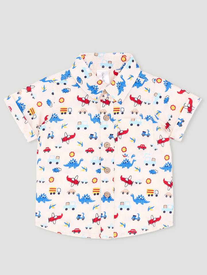 Baby Boys Occasion Shirt Allover Car Print Top - White