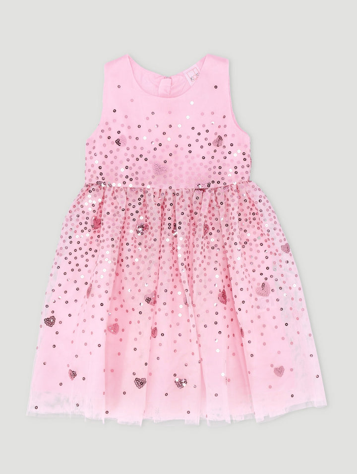 Pre-Girls Valentine Heart Applique Party Dress - Pink