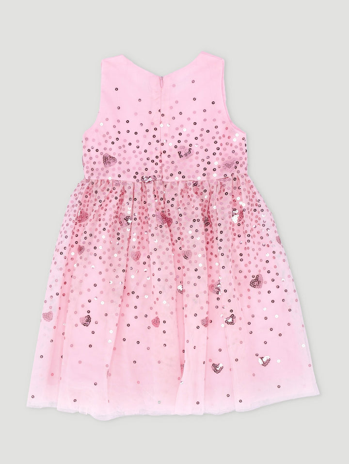 Pre-Girls Valentine Heart Applique Party Dress - Pink