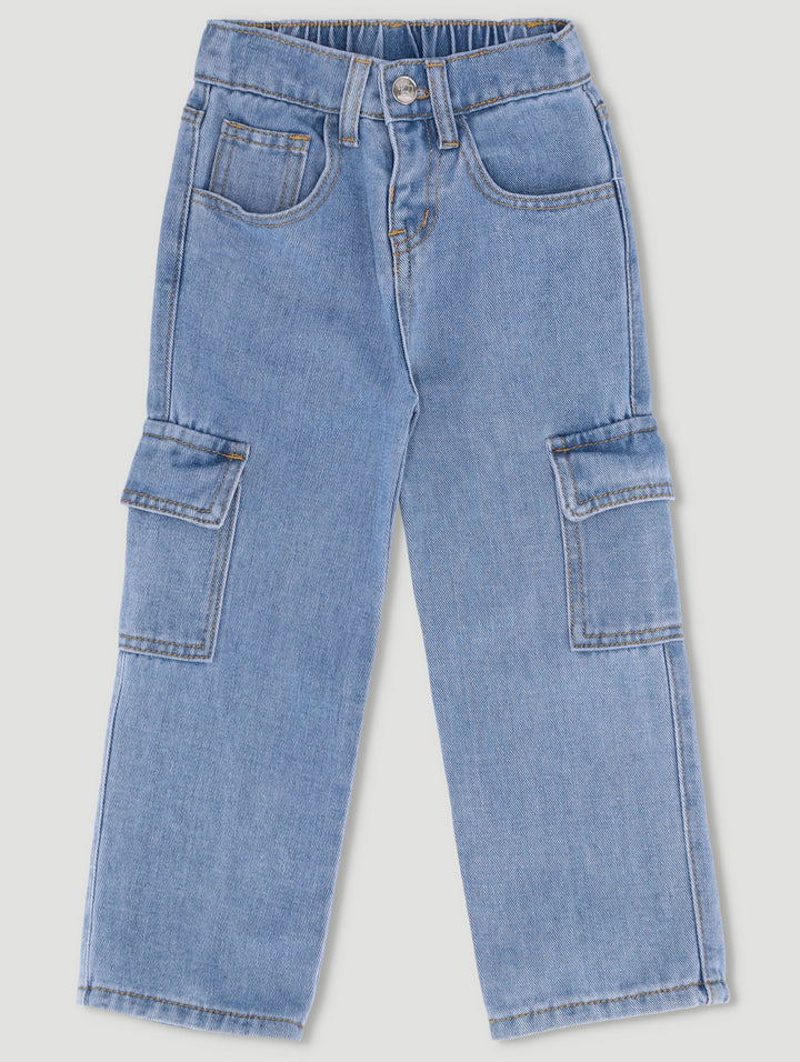 Pre-Girls Cargo Denim Jeans - Light Blue