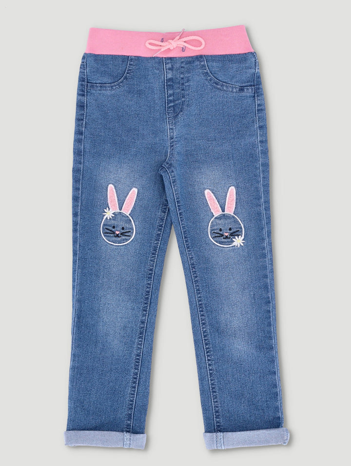 Pre-Girls Skinny Jean With Bunny Knees - Light Blue