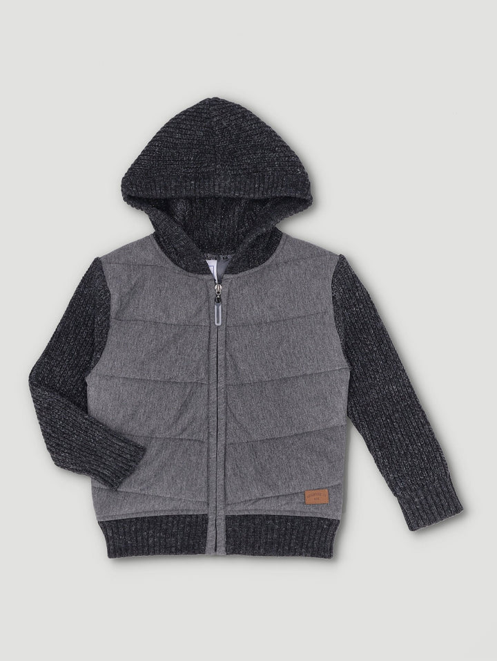 Pre-Boys Combo Fleece Knit Hoody - Charcoal