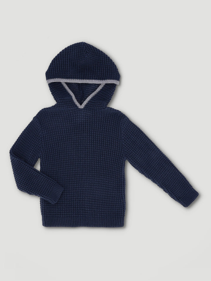 Pre-Boys Waffle Contrast Hoody - Navy