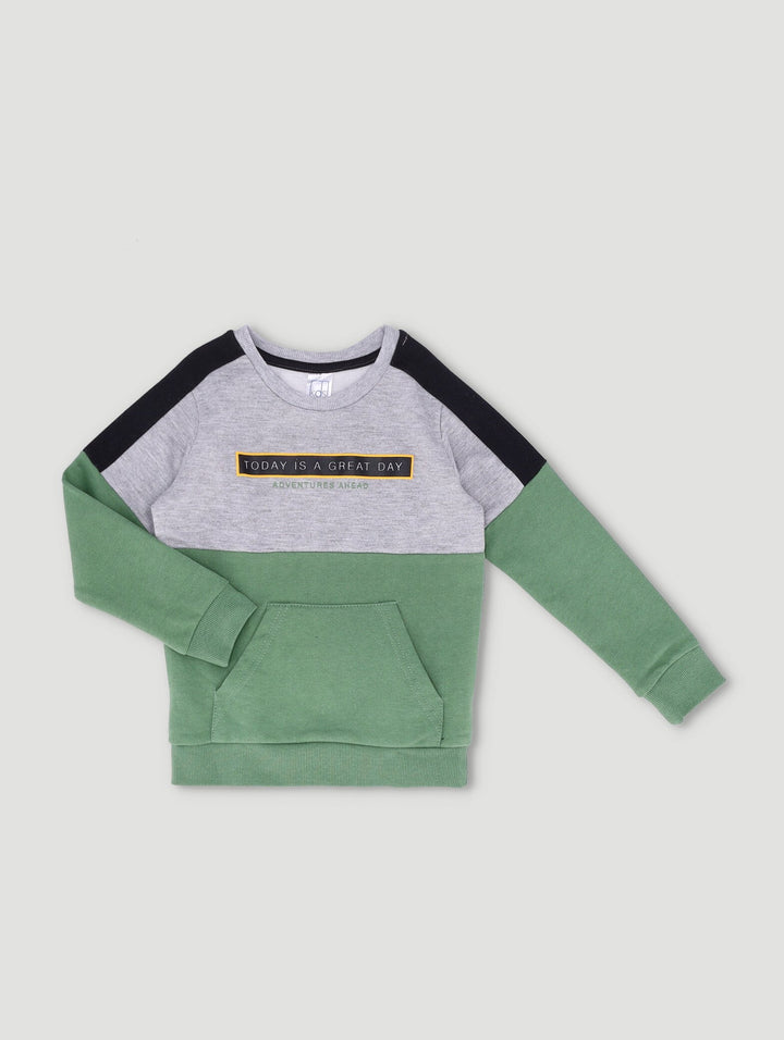 Pre-Boys Fashion Fleece Crew Colour Block Top - Green