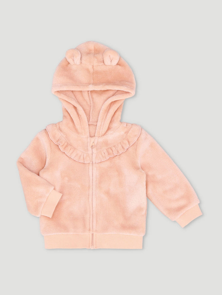 Baby Girls Frill Fleece Jacket - Pink