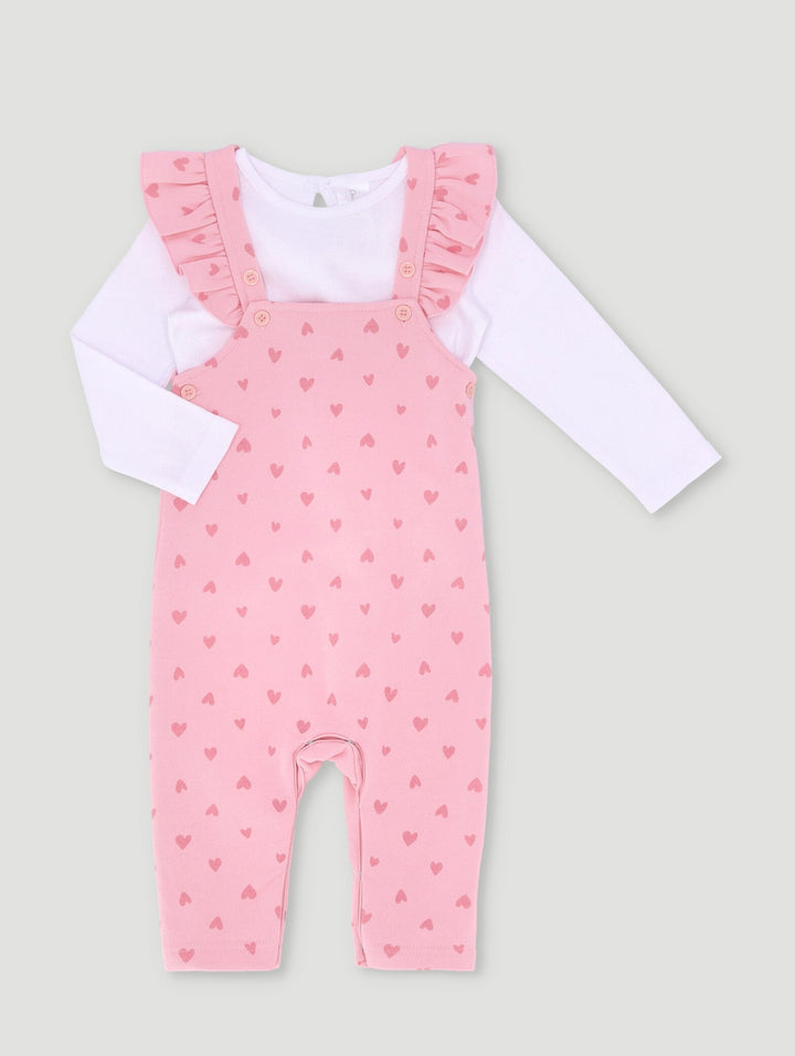 Baby Girls Heart Dungaree Set - Pink