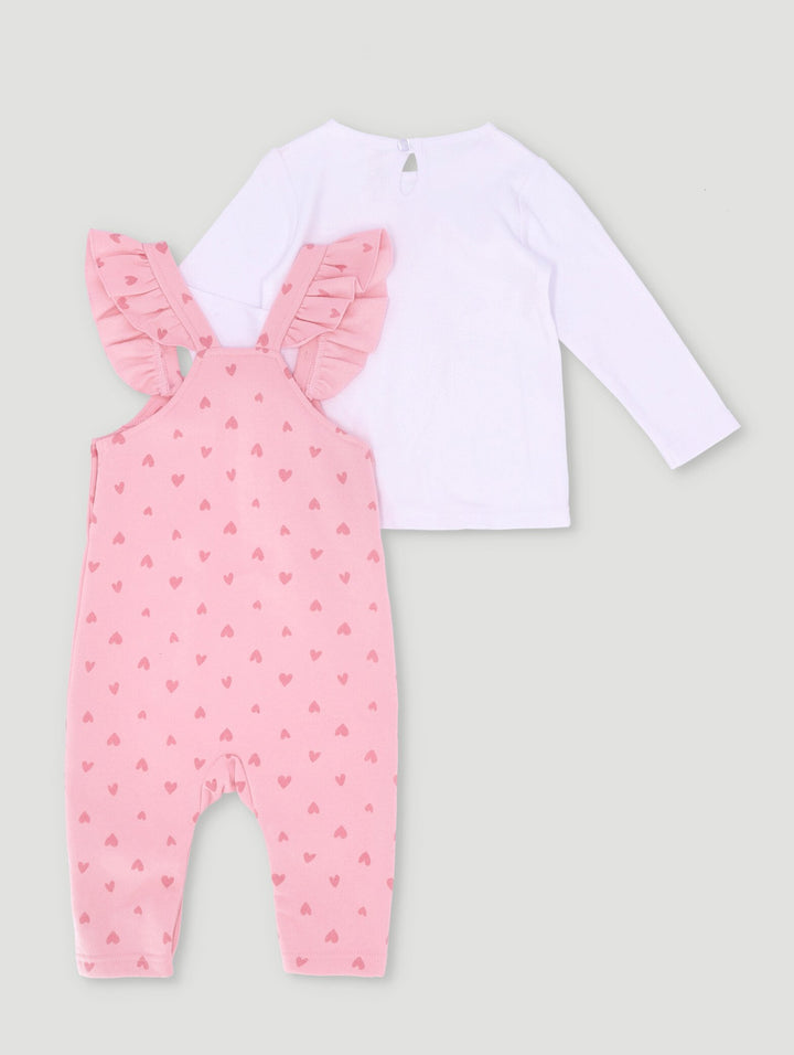 Baby Girls Heart Dungaree Set - Pink