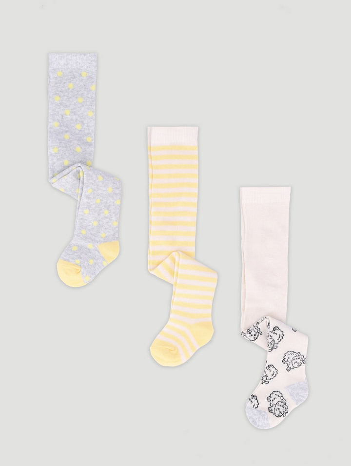 Baby Girls 3 Pack Sheep Stripe Stocking Socks - Yellow