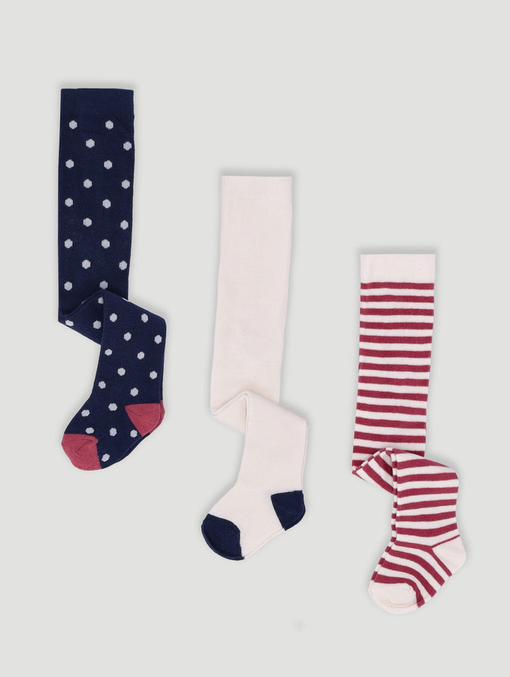 Baby Girls 3 Pack Spot Stripe Stocking Socks - Navy