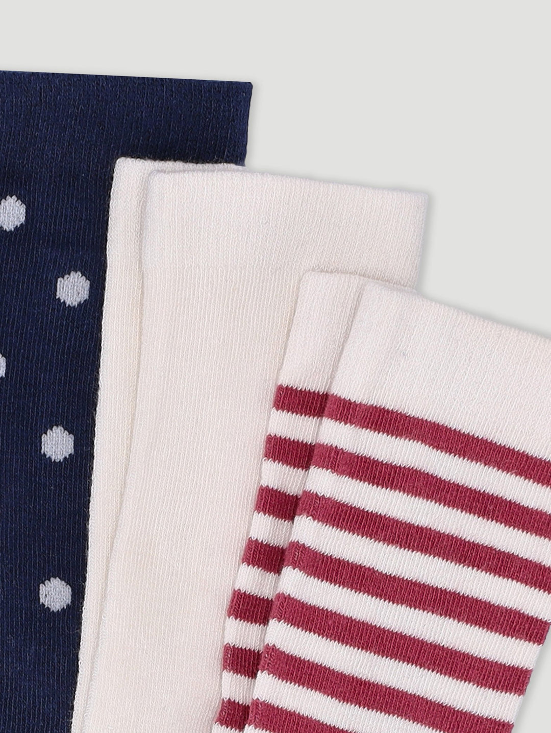 Baby Girls 3 Pack Spot Stripe Stocking Socks - Navy