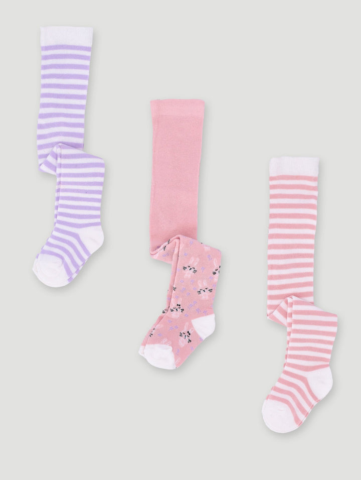 Baby Girls 3 Pack Bunny Stripe Stocking Socks - Pink