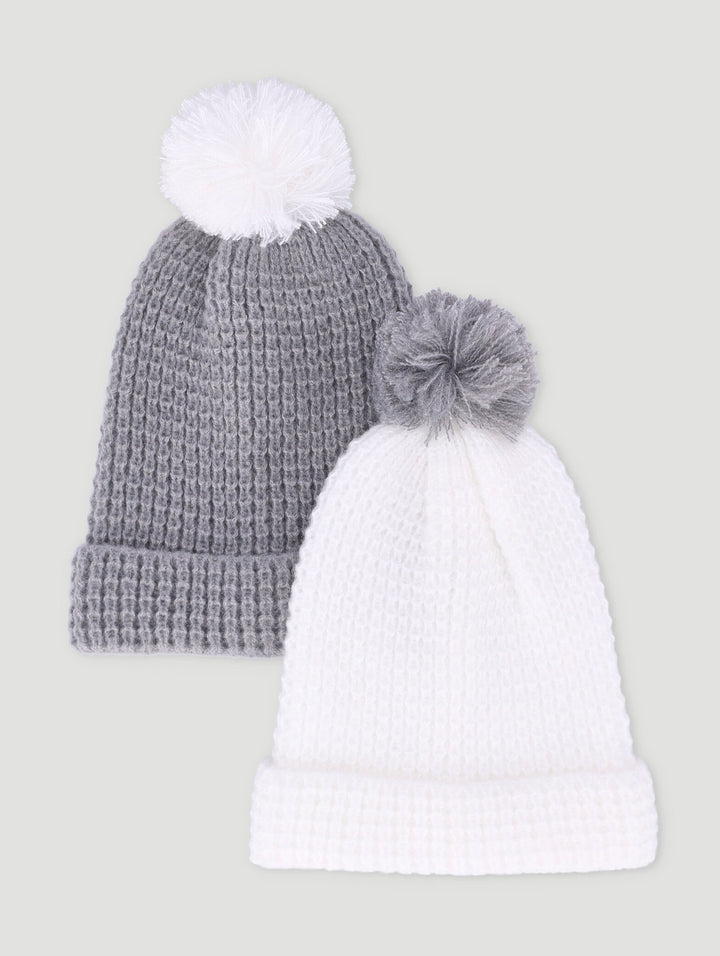 Baby Girls 2 Pack Colourblock Beanies - Grey