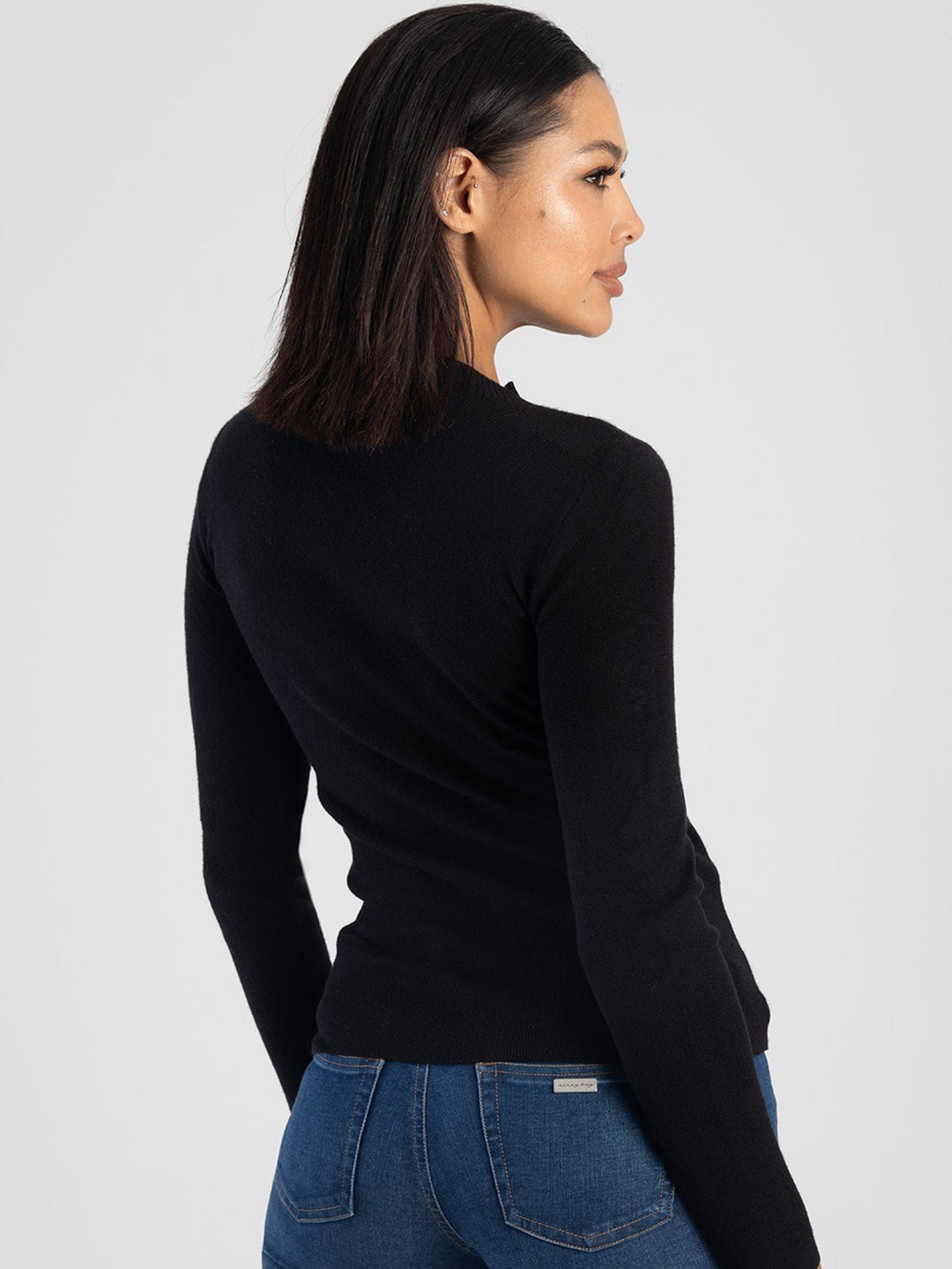 Split Sleeve Diamante Turtle Neck - Black