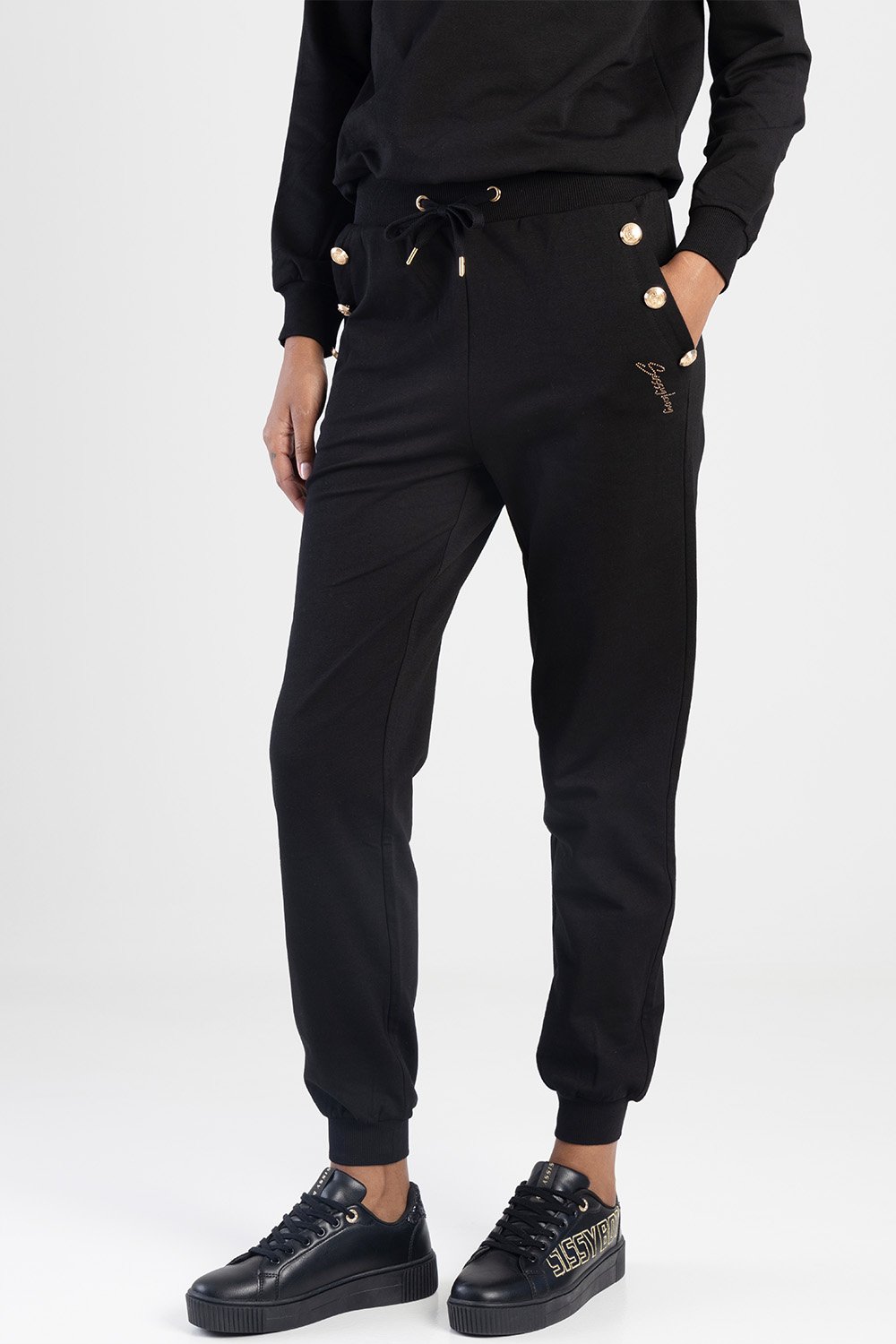 Sweat Pants With Gold Detailing - Black