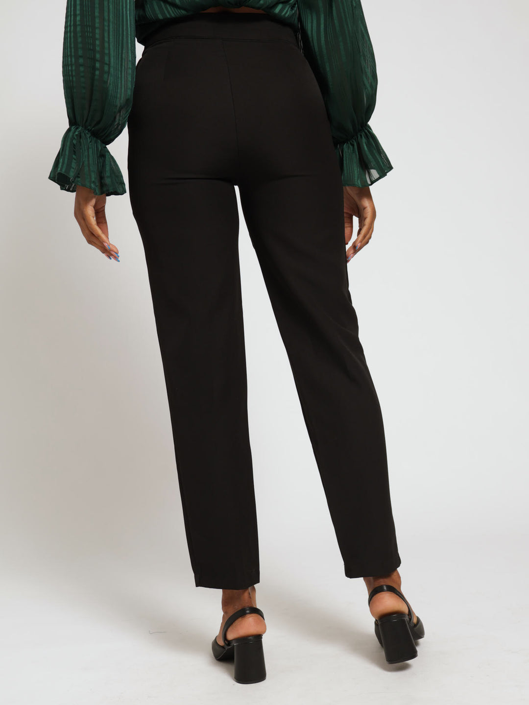 Button Tab Slim Leg Pants - Black