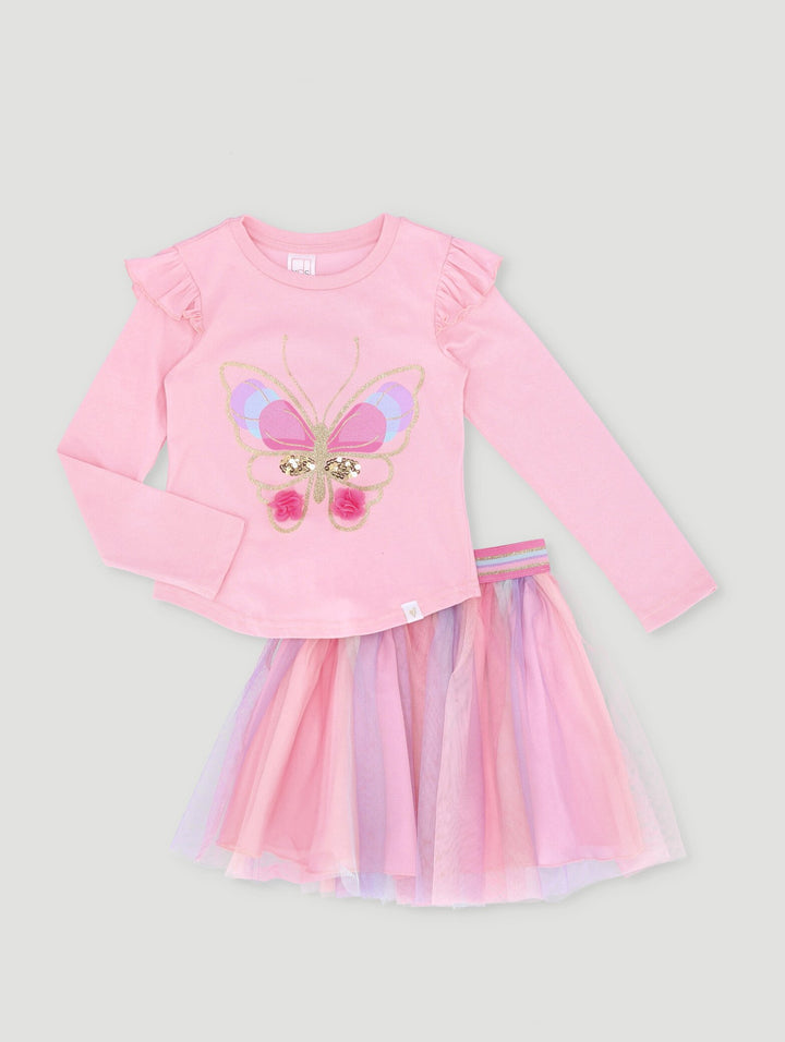 Pre-Girls Tutu Skirt & Butterfly Tee - Pink