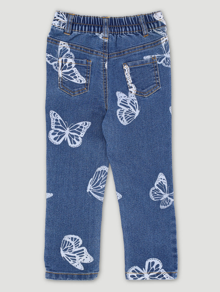 Pre-Girls Butterfly Skinny Jean - Mid Blue