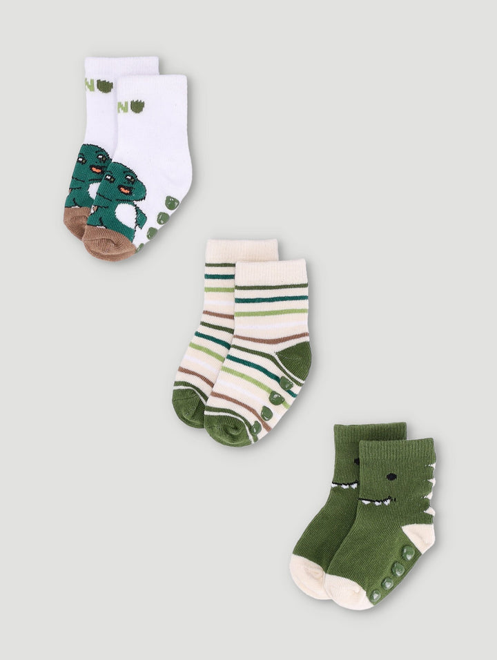 Baby Boys Cotton Dino Socks - Olive