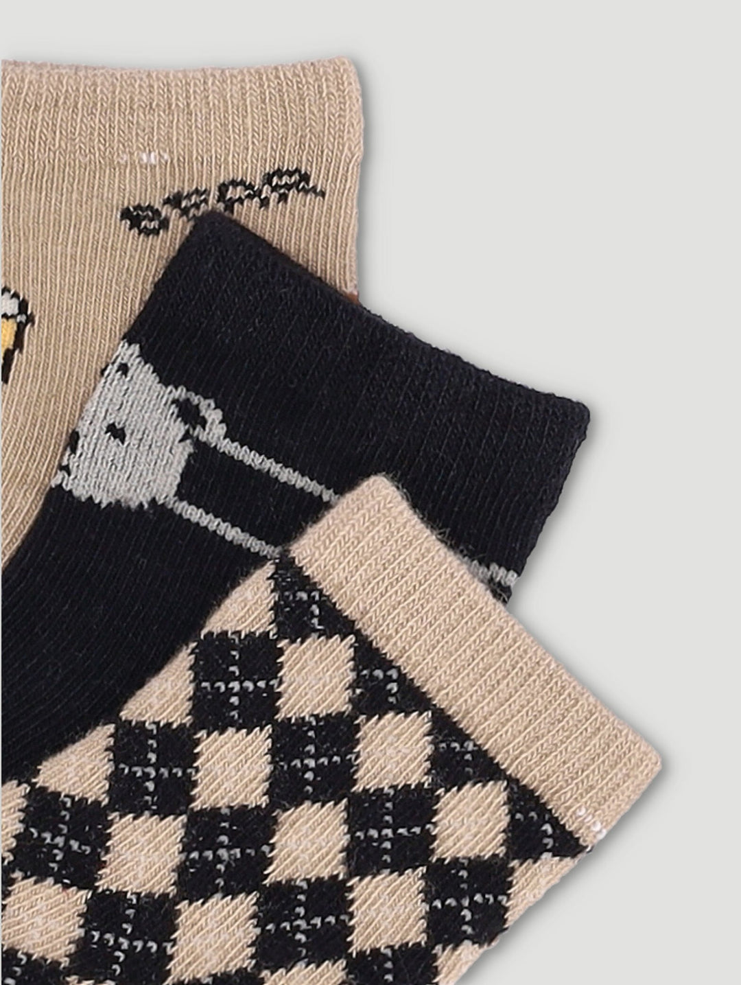 Baby Boys Bear Cotton Socks - Black/Cream