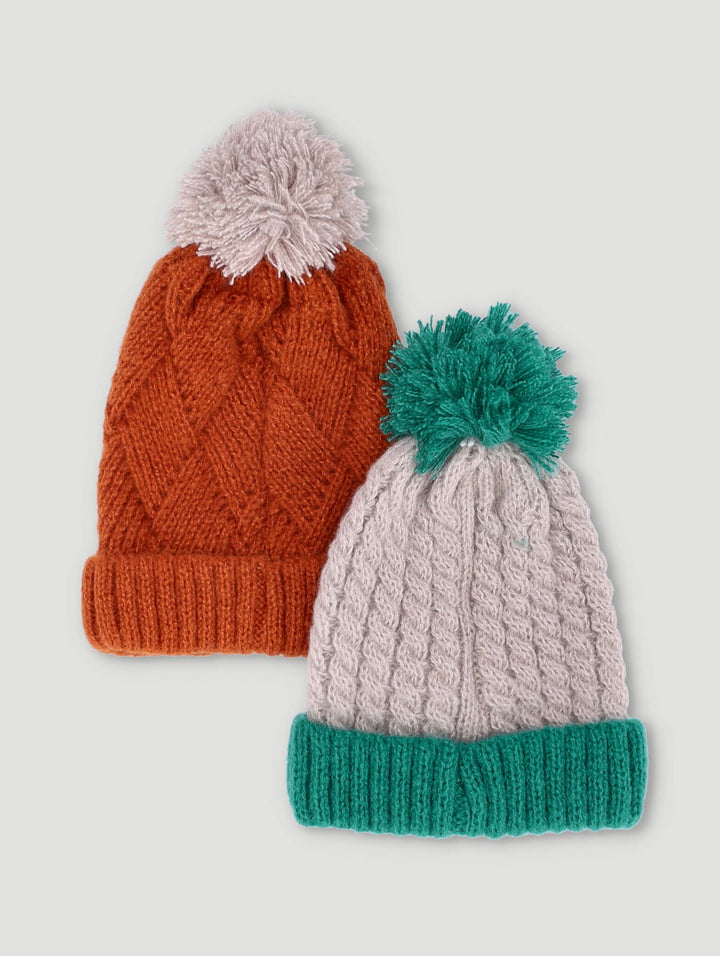 Baby Boys 2 Pack Colourblock Pom Pom Beanies - Grey