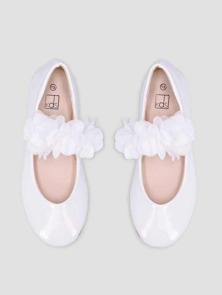 Pre-Girls Patent Flower Pump - White