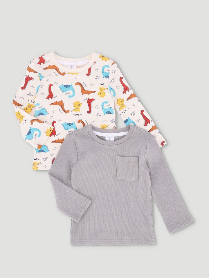 Baby Boys 2 Pack Ribbed Dino Tee