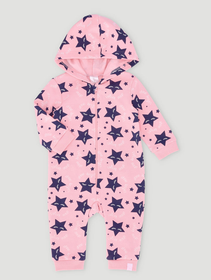 Baby Girls Hooded Star Sleepsuit - Pink