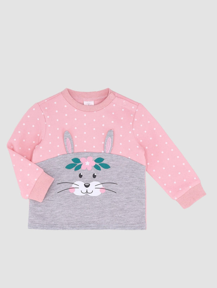 Baby Girls Brushed Fleece Bunny Top - Grey