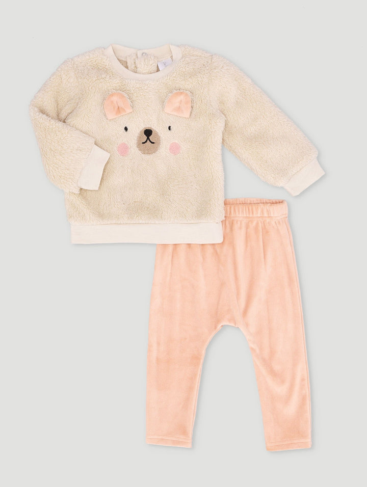 Baby Girls 3D Sherpa Ears Legging Set - Peach