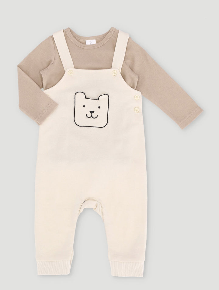 Baby Boys Fluffy Teddy Dungaree - Stone