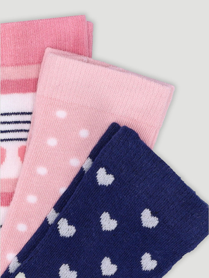 Baby Girls 3 Pack Heart Stocking Socks - Navy