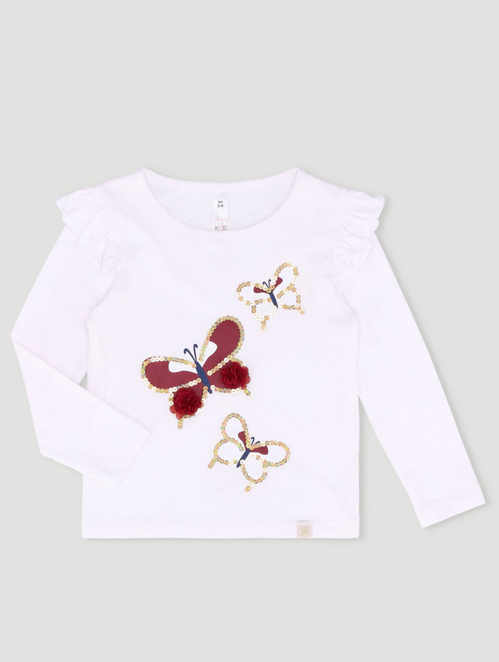 Pre-Girls Long Sleeve 1 Up Butterfly Tee - White