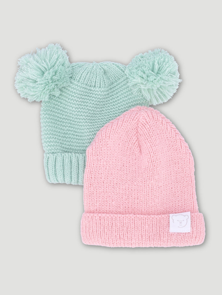 Baby Girls 2 Pack Pom Pom Beanie - Pink