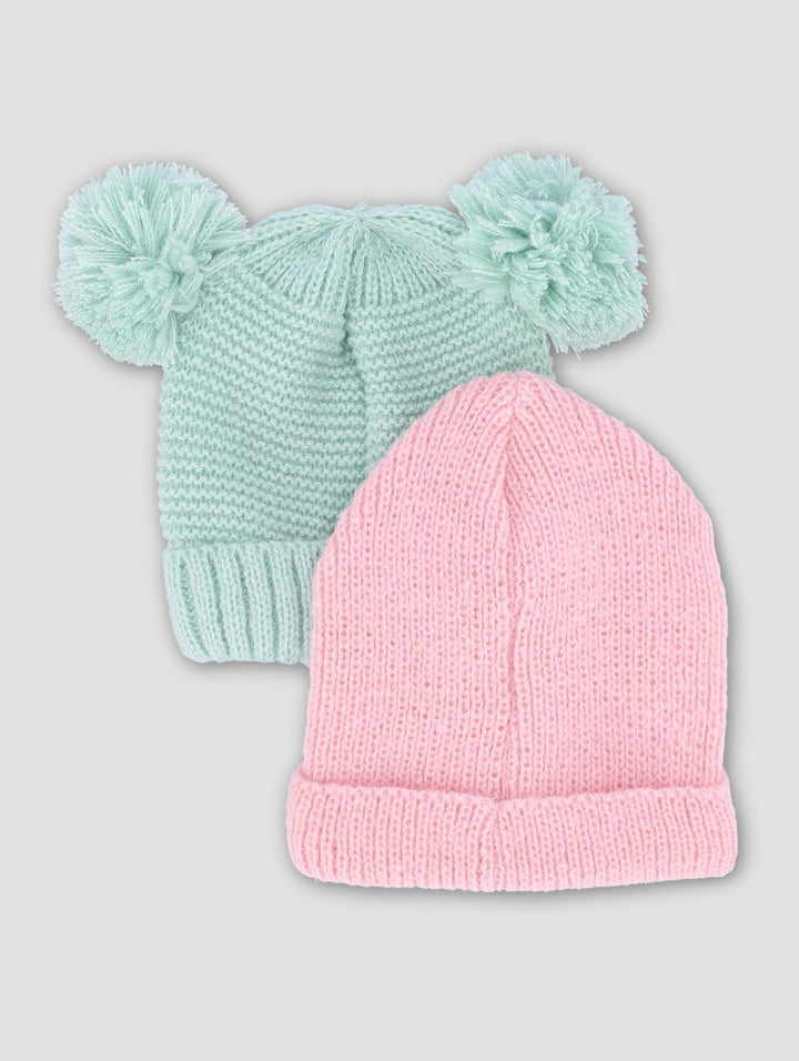 Baby Girls 2 Pack Pom Pom Beanie - Pink