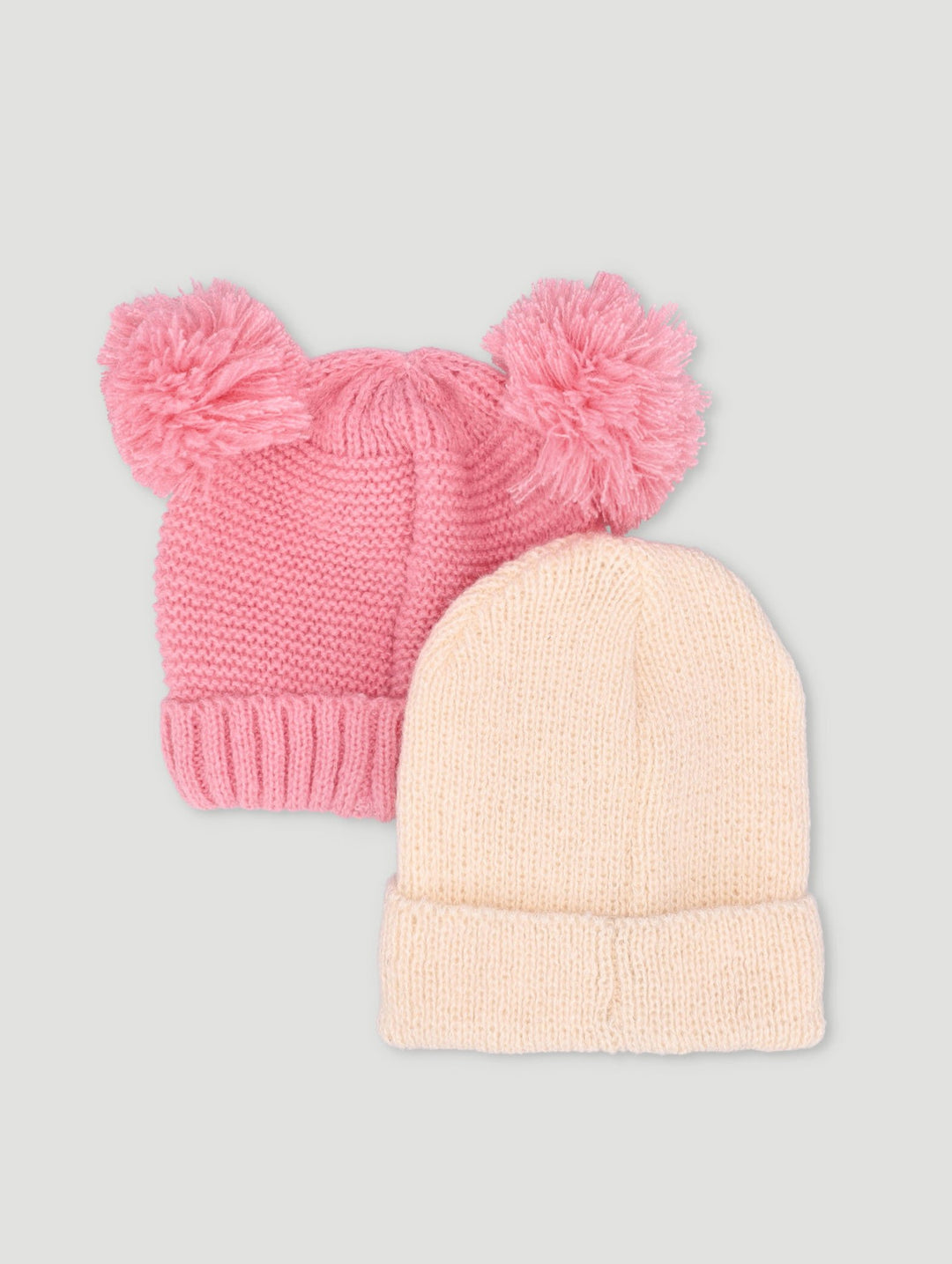 Baby Girls 2 Pack Pom Pom Beanies - Cream