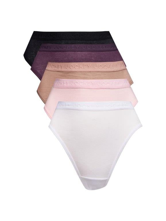 5 Pack Cotton Hi-Cut Plain Panties - White/Marshmellow