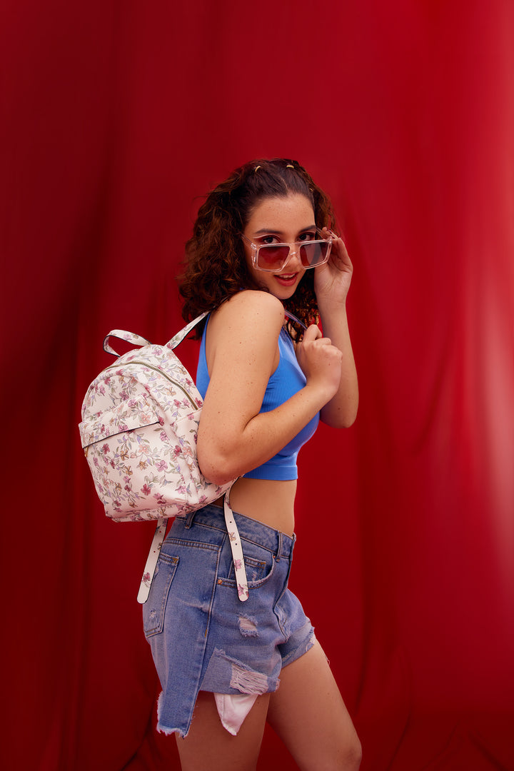 Graffiti Printed Backpack - White