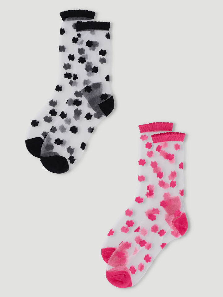 Girls 2 Pack Mesh Daisy Anklet Socks - Black/White