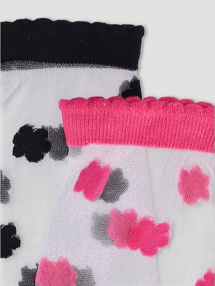 Girls 2 Pack Mesh Daisy Anklet Socks - Black/White