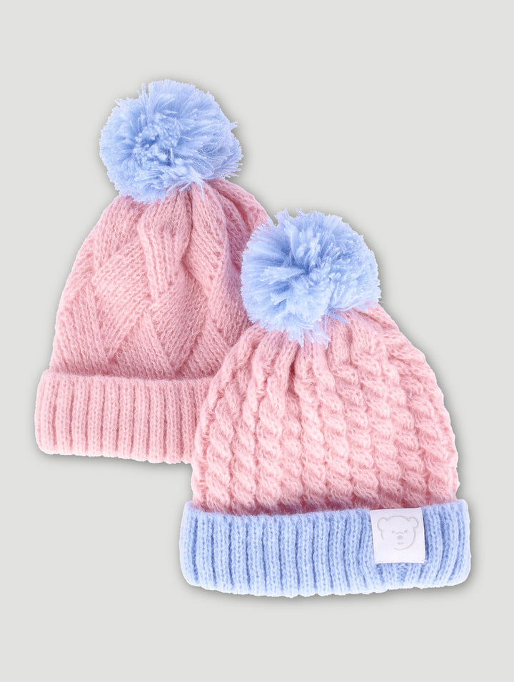 Baby Girls 2 Pack Pom Pom Beanie - Blue