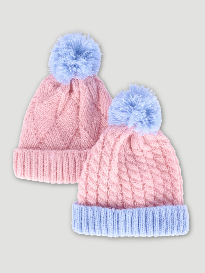 Baby Girls 2 Pack Pom Pom Beanie - Blue