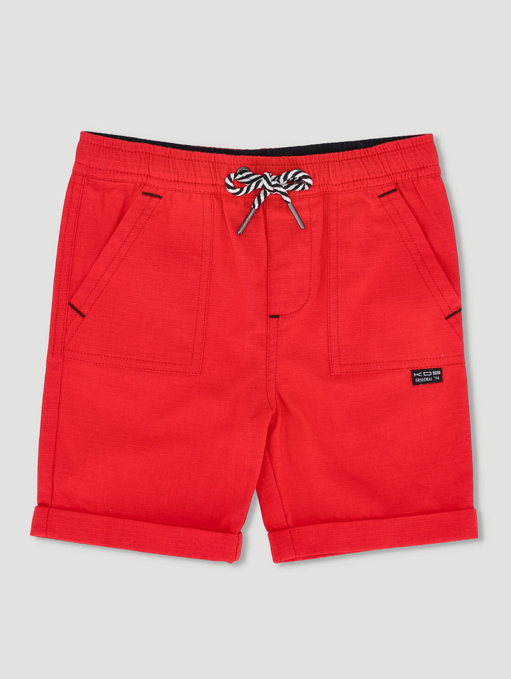 Pre-Boys Turnup Ripstop Shorts - Red