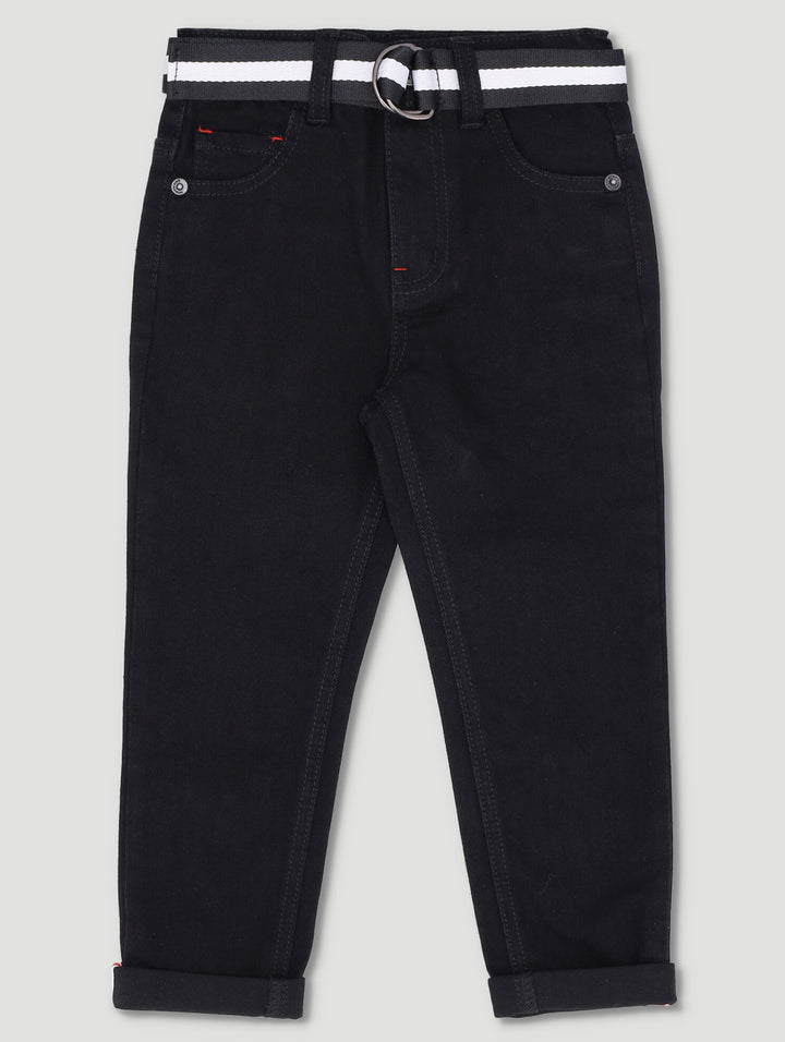 Pre-Boys Fashion Rip & Belt Denim Jean - Black