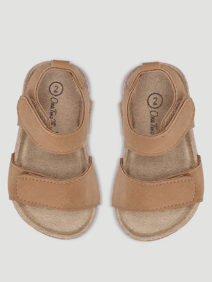 Boys Two Strap Tan Velcro Sandal - Tan