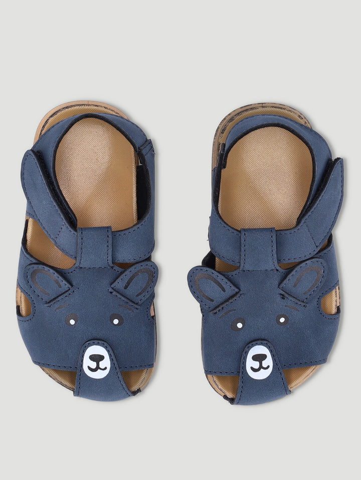 Baby Boys Closed Toe Bear 3D Ear Sandal - Navy