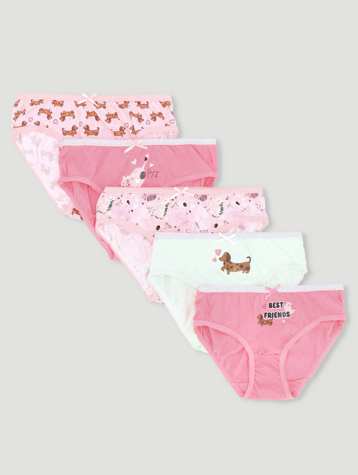 Pre-Girls 5 Pack Summer Pets Panties - Pink